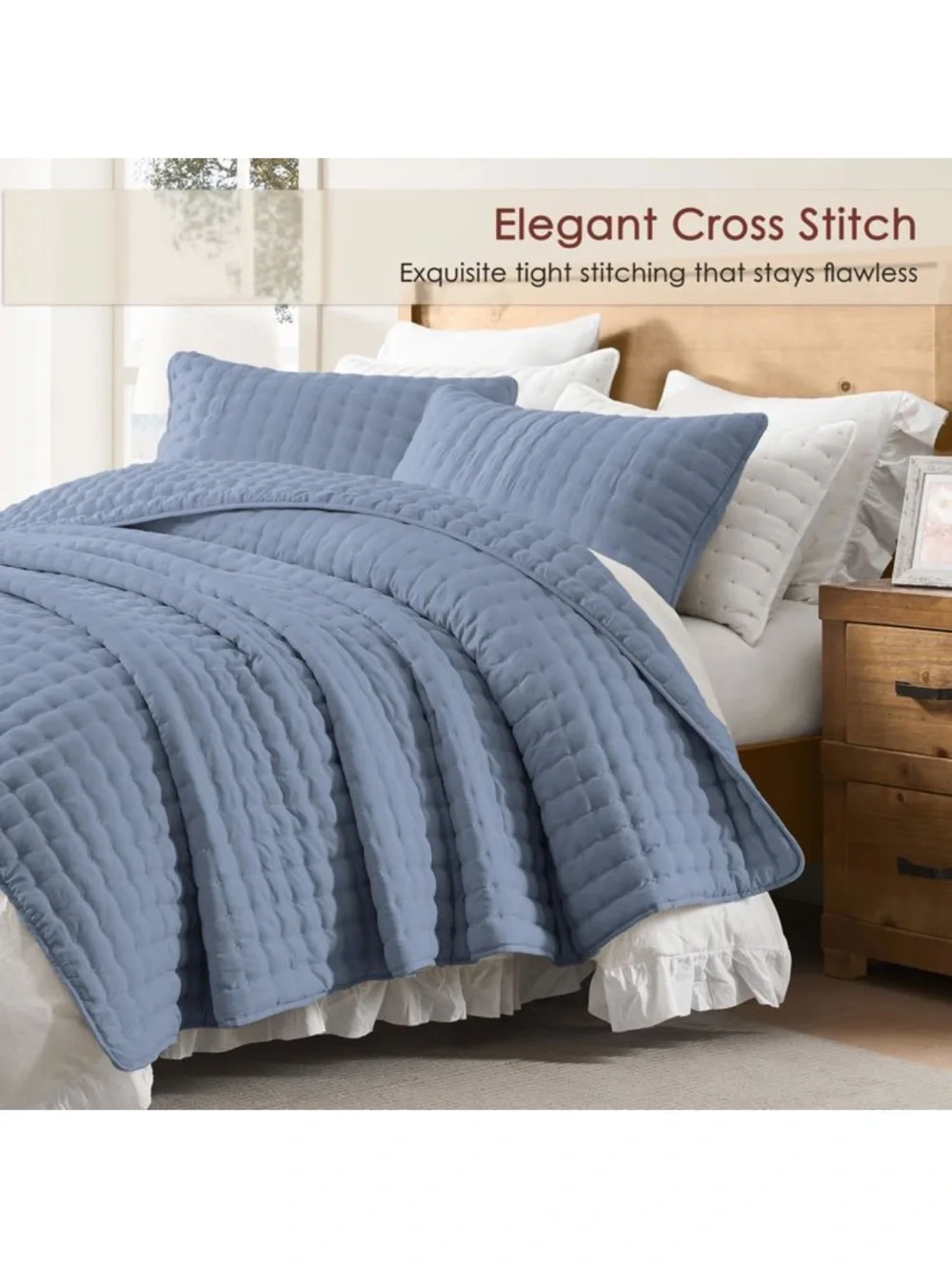 Dusty Blue Cloud King Quilt Set - 3 Piece